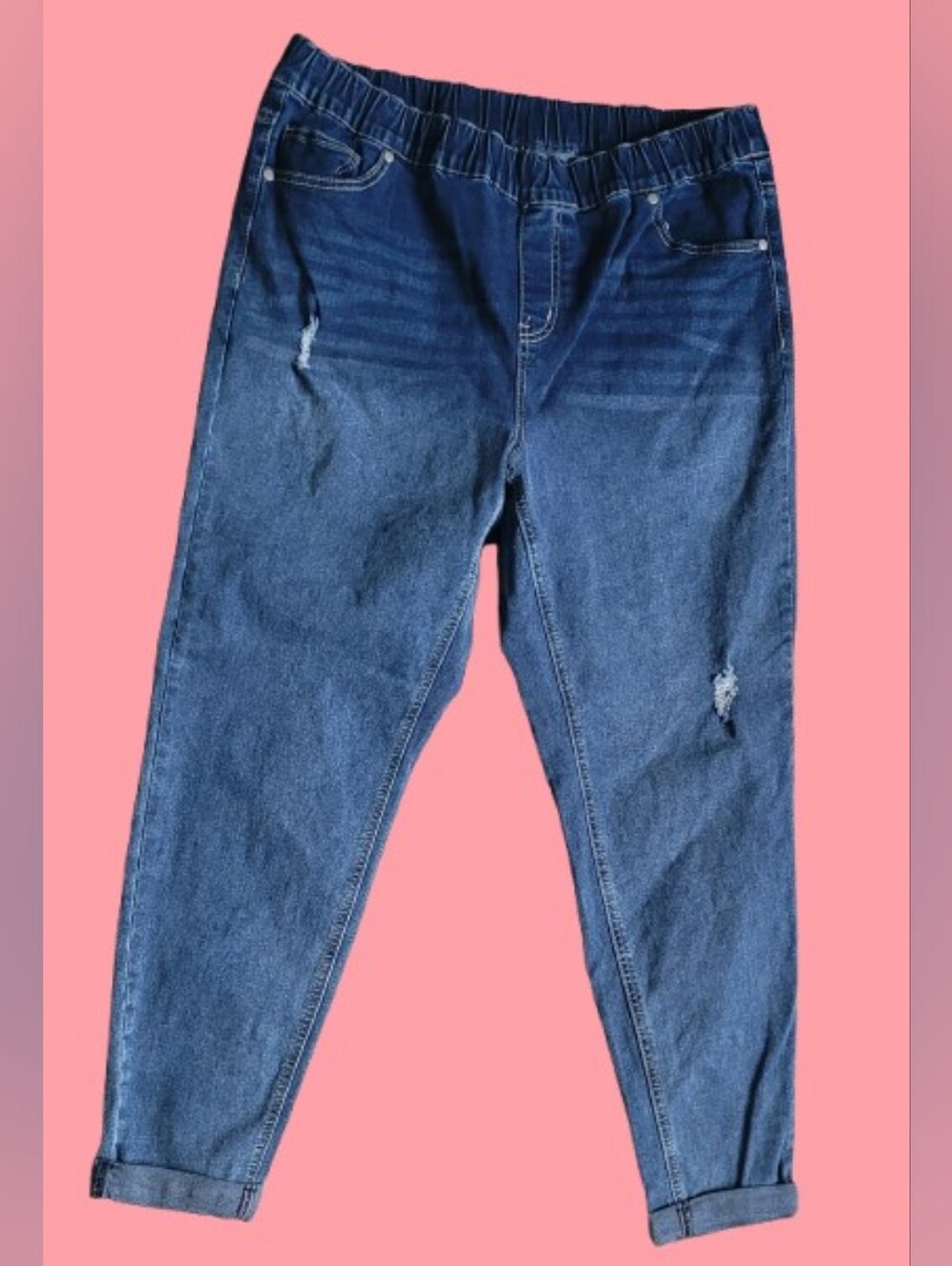 Bloomchic pull-on ombre ankle cuffed jeans, elastic waistband, size 16